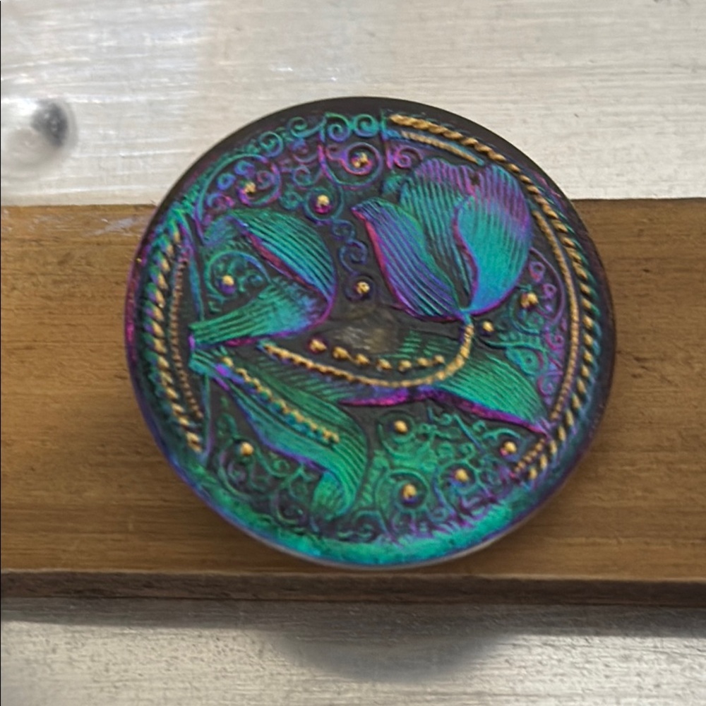 Iridescent Czech glass Floral Button